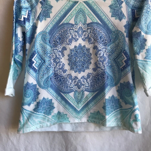 Style & Co. Sport white, blue, and aqua cotton Essential Sweatshirt , size PM - Picture 3 of 6